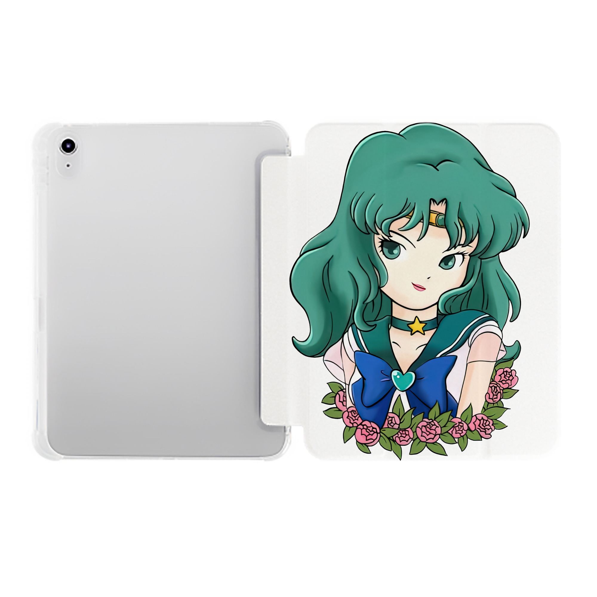 （画像用） 美少女戦士セーラームーン 海王 みちる（かいおう みちる） Sailor Moon Kaiou Michiru IPad ケース ペン収納付き 三つ折りスタンド PUレザー×シリコン 対応機種9.5/10.5/10.9インチ
